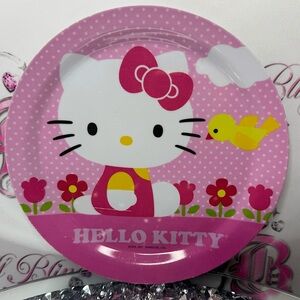 Hello kitty plate plastic pink bird cute collector item kitchen dining ware